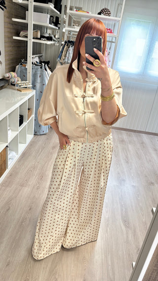 Pantalon palazzo à pois écru/beige