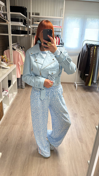 Pantalon/jogging léopard bleu bandes roses
