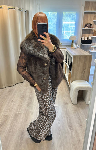 Veste fourrure sans manches marron