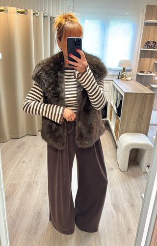 Veste fourrure sans manches marron