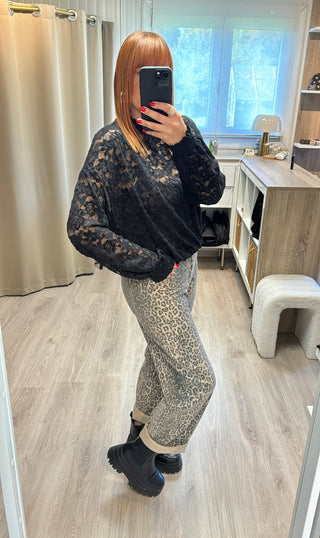 Sweat dentelle velours noir