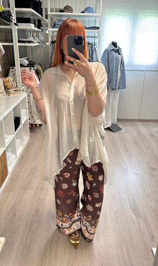 Pantalon fluide coquillages marron
