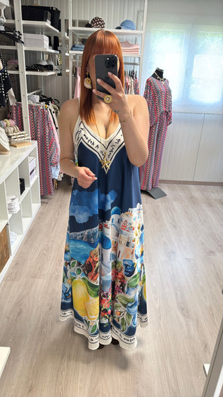 Longue robe Santorin bleu marine