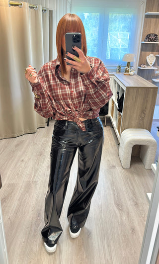 Chemise à carreaux bordeaux