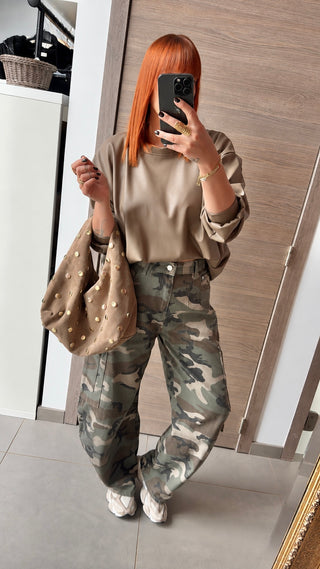 Sweat similicuir taupe