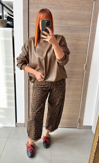 Sweat similicuir moka/camel