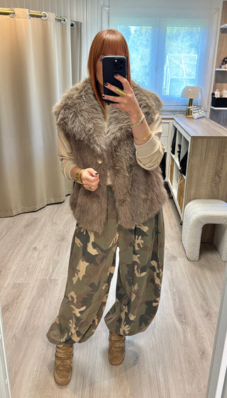 Veste fourrure sans manches taupe