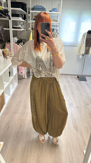Pantalon bohème kaki Lumina