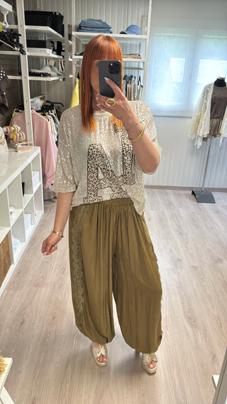 Pantalon bohème kaki Lumina