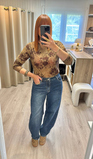 Blouse tulle fleurs velours