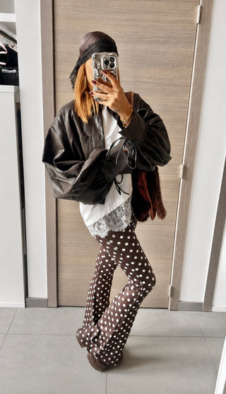 Legging évasé à pois marron