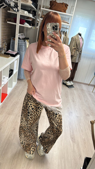 T-shirt manches dentelle rose