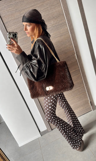 Legging évasé à pois marron