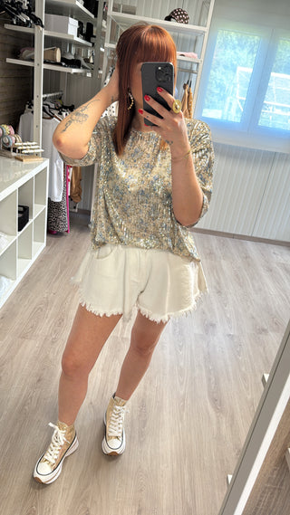 T-shirt sequins à fleurs
