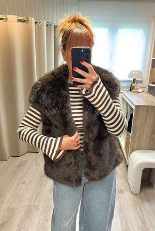 Veste fourrure sans manches marron