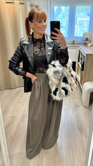 Sac fourrure noir/écru/gris