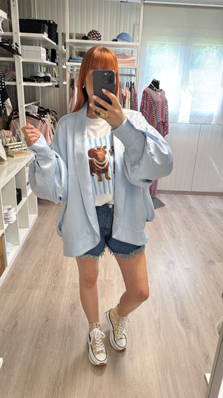 Précommande Veste satinée oversize bleu ciel