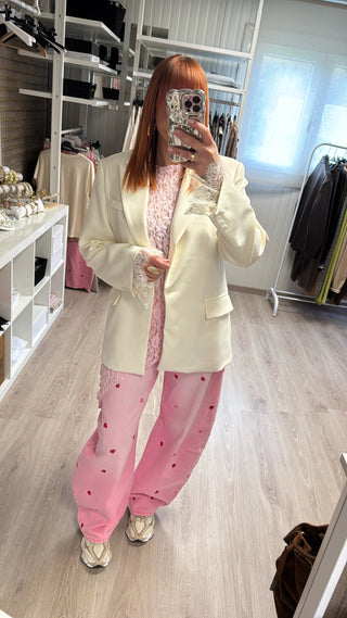 Blazer manches dentelle écru