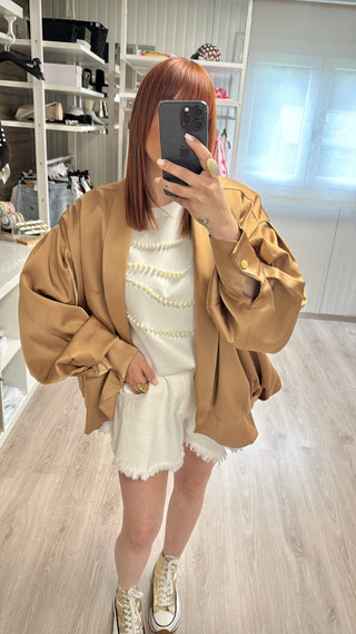 Veste satinée oversize bronze/cuivré