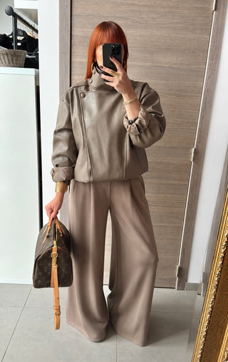 Veste similicuir grainé taupe