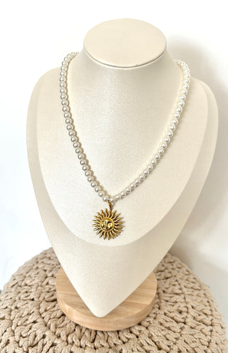 Collier perles soleil doré