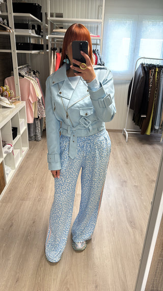 Pantalon/jogging léopard bleu bandes roses