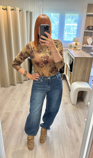 Blouse tulle fleurs velours