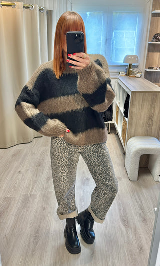 Pull ligné marron/noir