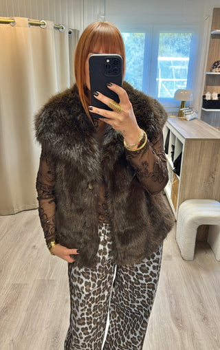 Veste fourrure sans manches marron