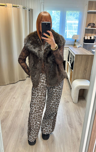 Veste fourrure sans manches marron