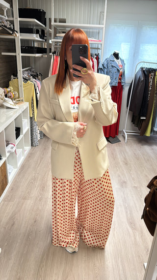 Blazer manches dentelle beige
