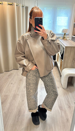 Veste similicuir grainé taupe