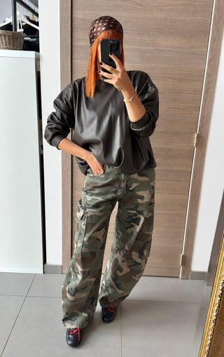 Sweat similicuir marron