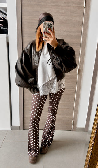 Legging évasé à pois marron