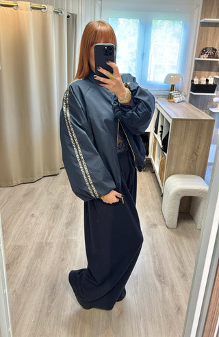 Veste/bomber bleu marine bandes léopard