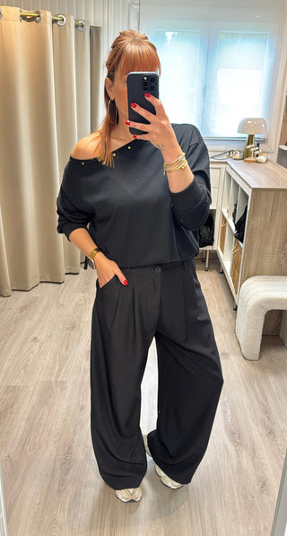 Pantalon de tailleur noir Wide leg