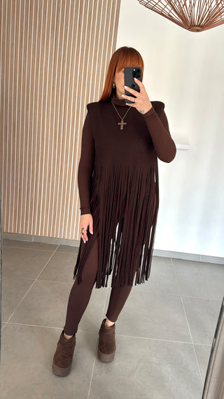 Blouse à franges marron