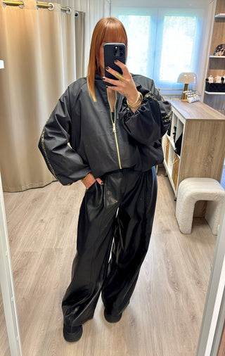 Veste/bomber noir bandes léopard