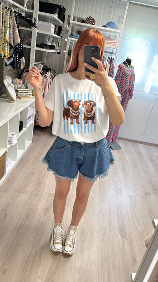 Short en jean à franges