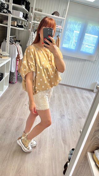 Blouse à pois beige/blanc