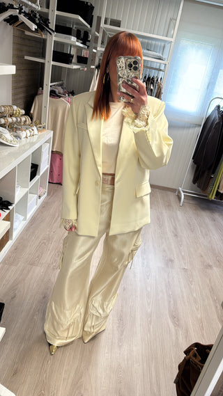 Blazer manches dentelle jaune