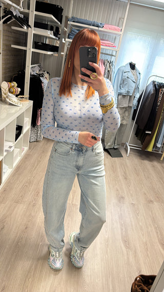 Jean barrel gris/bleu