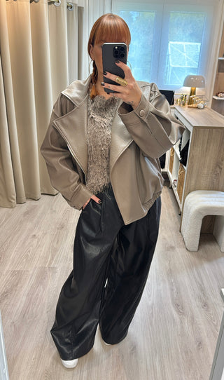Veste similicuir grainé taupe