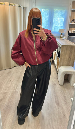 Veste/bomber bordeaux bandes léopard