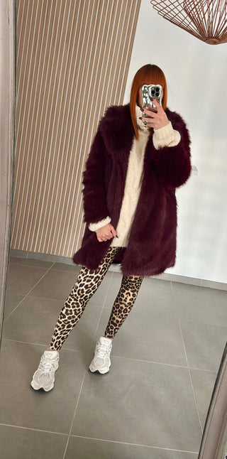 Manteau fourrure bordeaux
