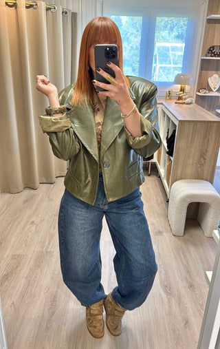 Veste similicuir Kaki