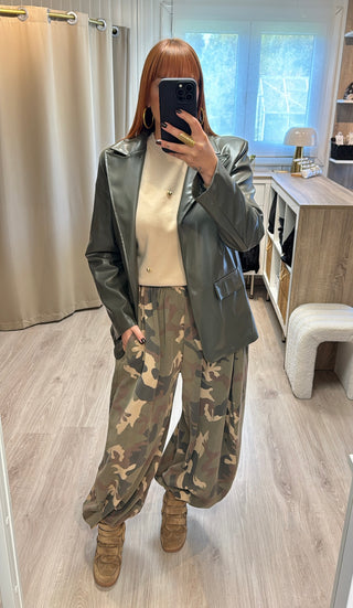 Blazer asymétrique similicuir kaki