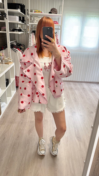 Perfecto oversize rose à pois rouges