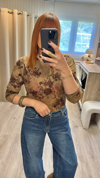 Blouse tulle fleurs velours