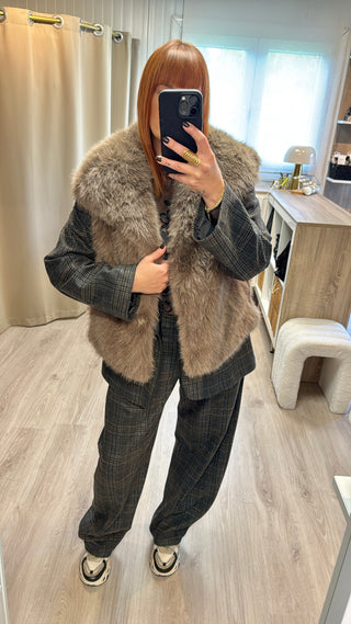 Veste fourrure sans manches taupe